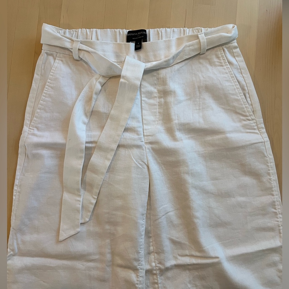 Banana Republic white linen wide leg pants